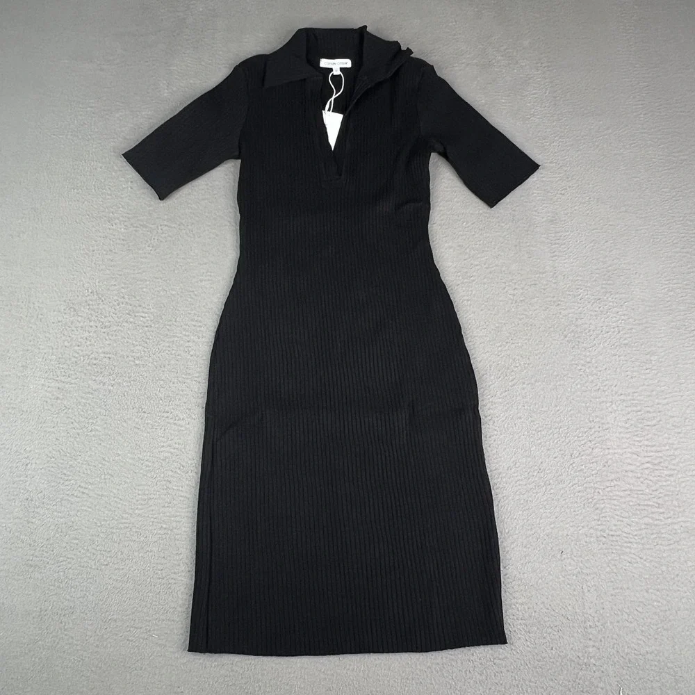 Cotton Citizen Dress Womens Small Black Ibiza SS Polo Ribbed Stretch Made USA